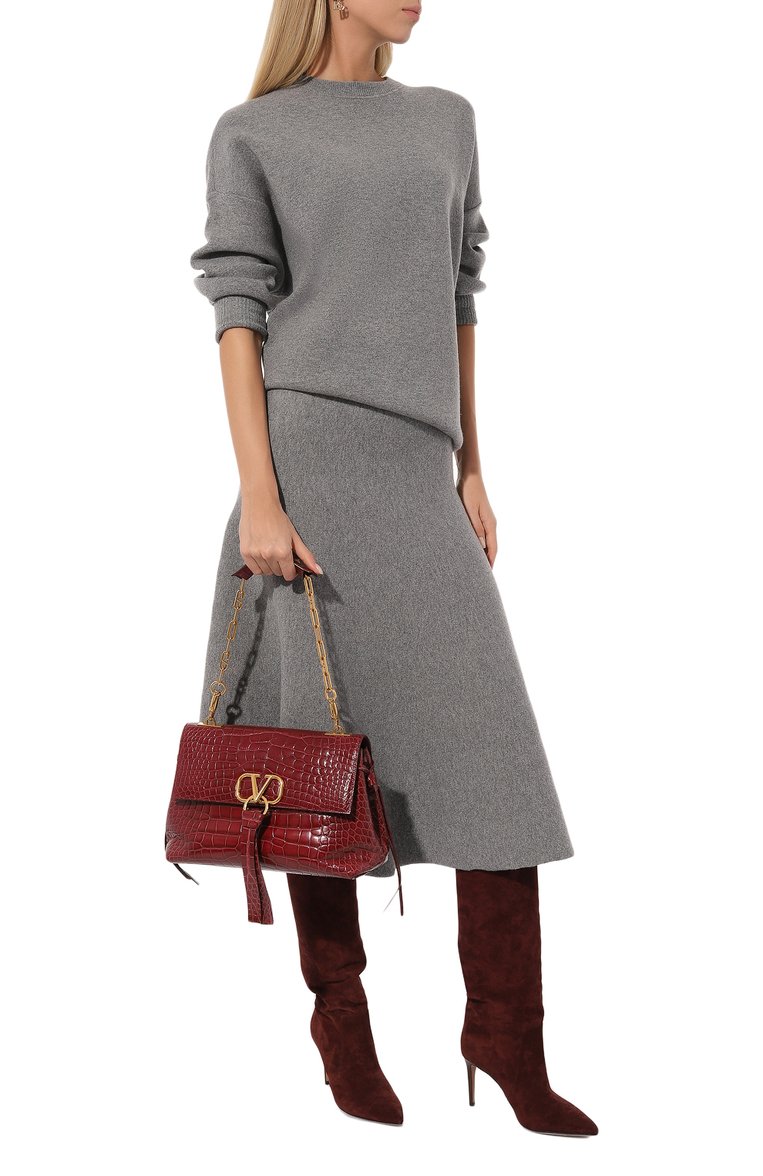 Женская сумка v-ring medium из кожи аллигатора VALENTINO бордового цвета, арт. RW0B0E13/WEU/AMIS | Фото 7 (Размер: medium; Сумки-технические: Сумки через плечо; Материал: Экзотическая кожа; Драгоценные камни: Проставлено; Материал сплава: Проставлено)