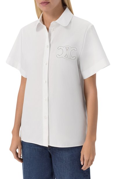 Хлопковая рубашка CELINE белого цвета по цене 152500 руб., арт. RB038/0T01, фото 3 Хлопковая рубашка CELINE, арт. RB038/0T01, фото 3