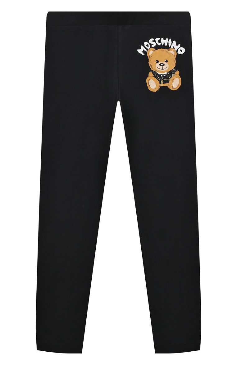 Детские хлопковые легинсы MOSCHINO черного цвета, арт. HKP047/LBA12 | Фото 1 (Материал внешний: Хлопок; Тематический товар: Teddy Bear; Региональные ограничения белый список (Axapta Mercury): Не проставлено; Нос: Не проставлено; Ростовка одежда: 10 - 11 лет | 140 - 146см, 12 лет | 152 см, 13 - 15 лет | 158 см, 4 года | 104 см, 6 лет | 116 см, 8 лет | 128 см)