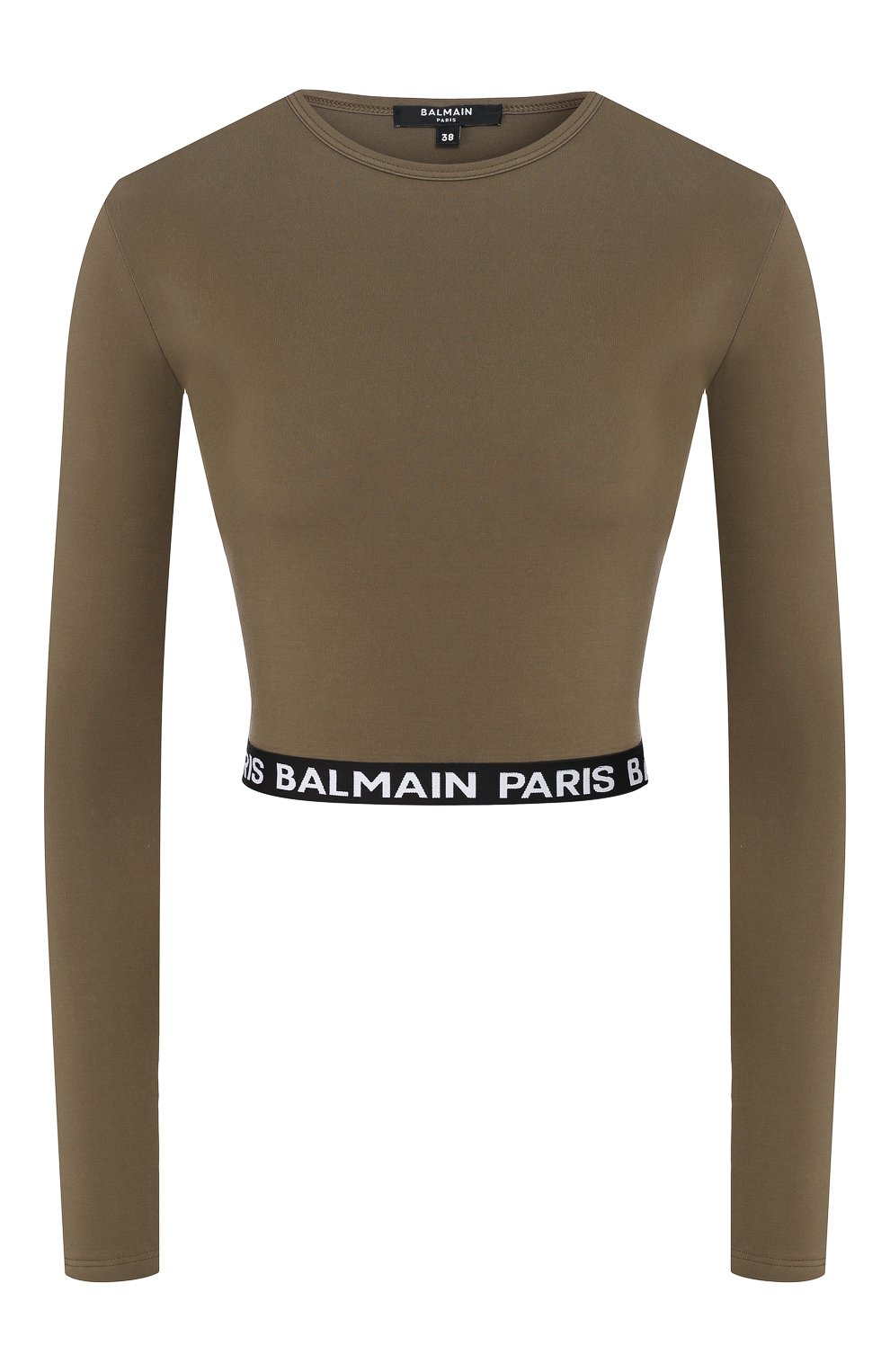 Хлопковый лонгслив BALMAIN хаки цвета по цене 33300 руб., арт. BPM005010, фото 1 Хлопковый лонгслив BALMAIN, арт. BPM005010, фото 1