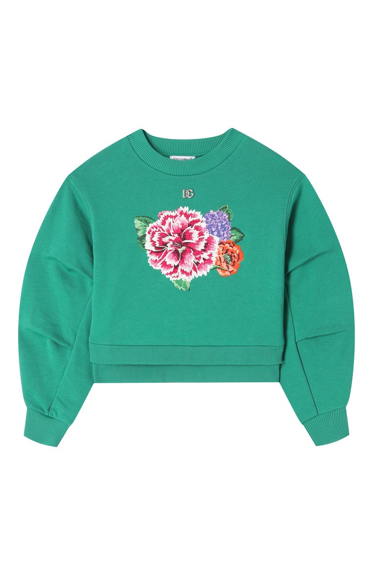Детский хлопковый свитшот DOLCE & GABBANA зеленого цвета, арт. L5JWBS/G702B/2-6 | Фото 1 (Рукава: Длинные; Девочки Кросс-КТ: Свитшот-одежда; Материал внешний: Хлопок; Автоматизация ТО: Проставлено; Автоматизация состава: Проставлено; Ростовка одежда: 6 лет | 116 см)