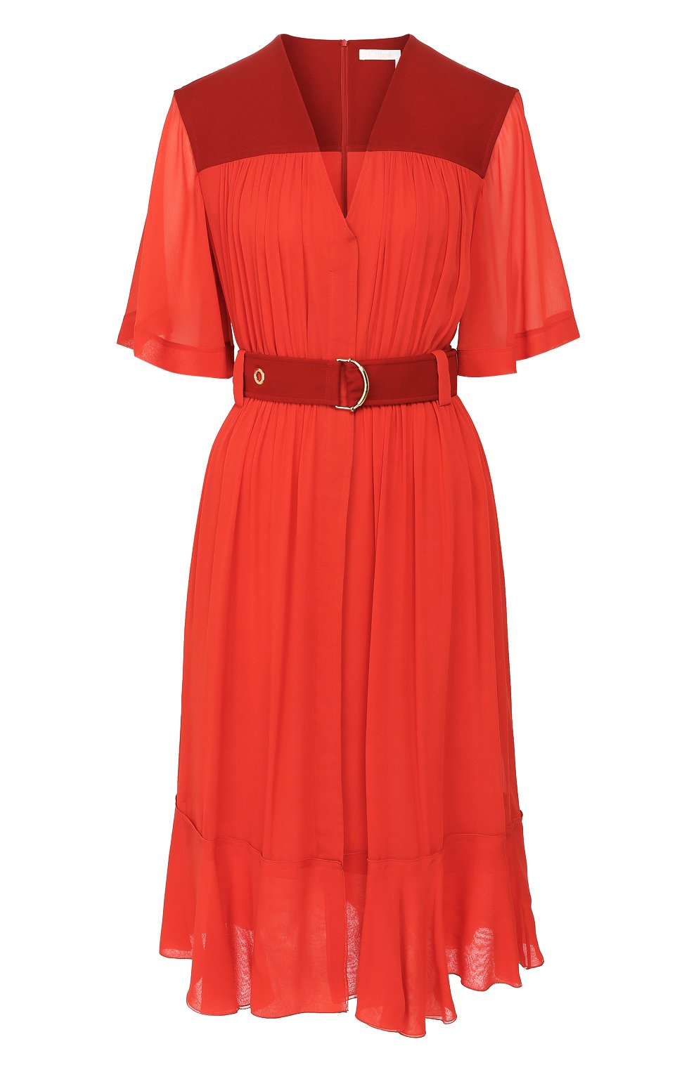 Платье-миди с поясом и v-образным вырезом CHLOÉ, арт. CHC18AR045001, фото 1