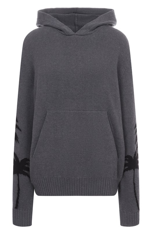 Худи из хлопка и шерсти Palm Angels PWHU018F25KNI001 Серый PWHU018F25KNI001