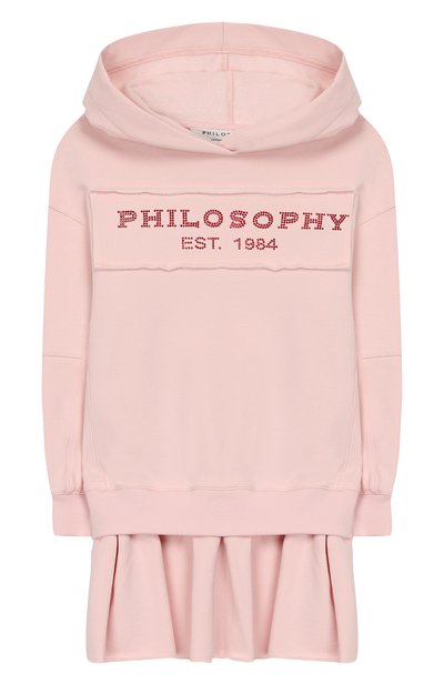 Хлопковое платье с капюшоном PHILOSOPHY DI LORENZO SERAFINI KIDS светло-розового цвета по цене 15900 руб., арт. PJAB30/FE147/UH001/XXS-XS, фото 1 Хлопковое платье с капюшоном PHILOSOPHY DI LORENZO SERAFINI KIDS, арт. PJAB30/FE147/UH001/XXS-XS, фото 1