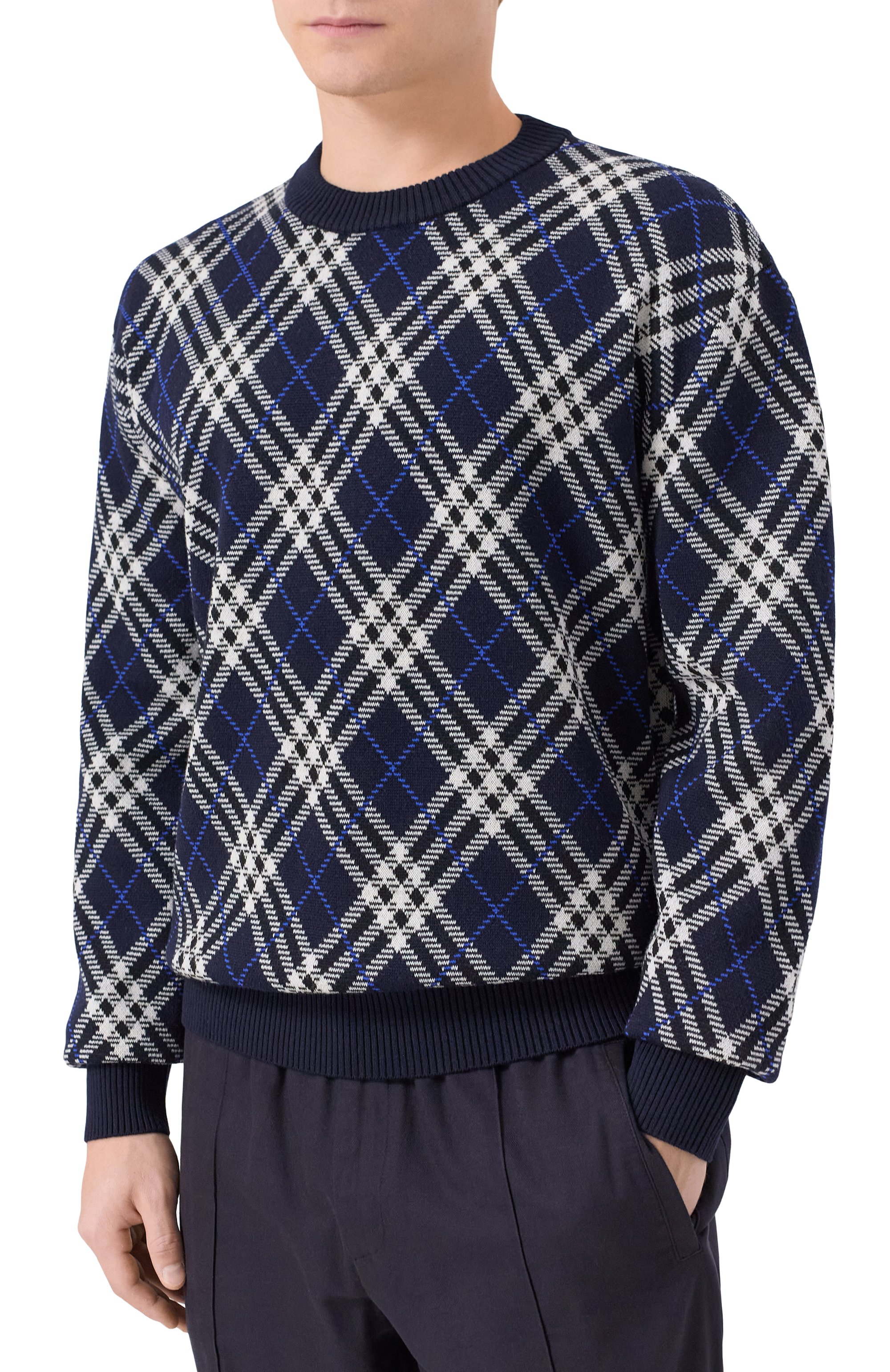 Шерстяной джемпер BURBERRY темно-синего цвета по цене 143500 руб., арт. 8110614, фото 3 Шерстяной джемпер BURBERRY, арт. 8110614, фото 3