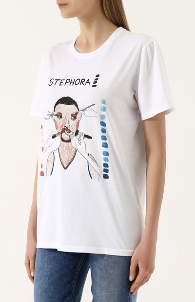 Хлопковая футболка с круглым вырезом и принтом UNFORTUNATE PORTRAIT, арт. STEPH0RA/SS TEE, фото 3