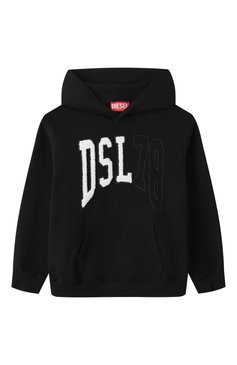 Детский хлопковое худи DIESEL черного цвета, арт. J02226/KYAZM | Фото 1 (Драгоценные камни: Проставлено; Рукава: Длинные; Материал сплава: Проставлено; Мальчики Кросс-КТ: Толстовка-спорт, Худи-одежда; Материал внешний: Хлопок; Ростовка одежда: 6 лет | 116 см, 8 лет | 128 см, 10 - 11 лет | 140 - 146см, 13 - 15 лет | 158 см, 16 лет | 164 см, 4 года | 104 см)