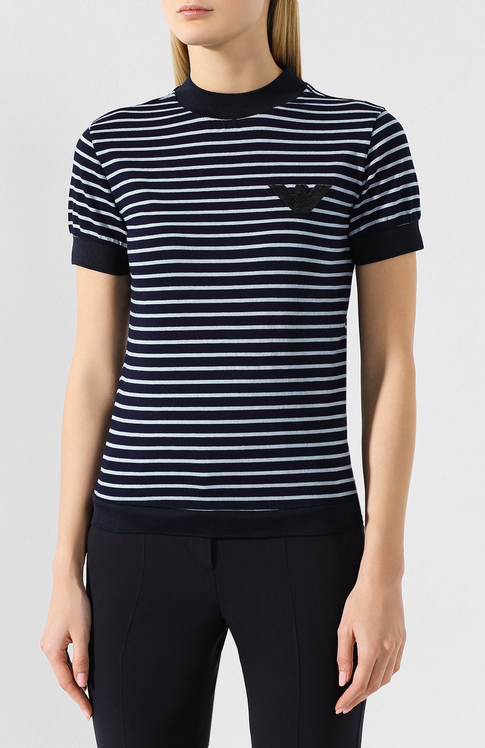 Хлопковая футболка EMPORIO ARMANI синего цвета по цене 17800 руб., арт. 3G2M84/2JSVZ, фото 3 Хлопковая футболка EMPORIO ARMANI, арт. 3G2M84/2JSVZ, фото 3