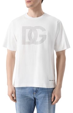 Мужская хлопковая футболка DOLCE & GABBANA белого цвета, арт. G8PN9T/G7040 | Фото 3 (Материал внешний: Хлопок; Рукава: Короткие; Длина (для топов): Стандартные; Принт: С принтом; Стили: Кэжуэл; Кросс-КТ: Джерси; Мужское Кросс-КТ: Футболка-одежда)