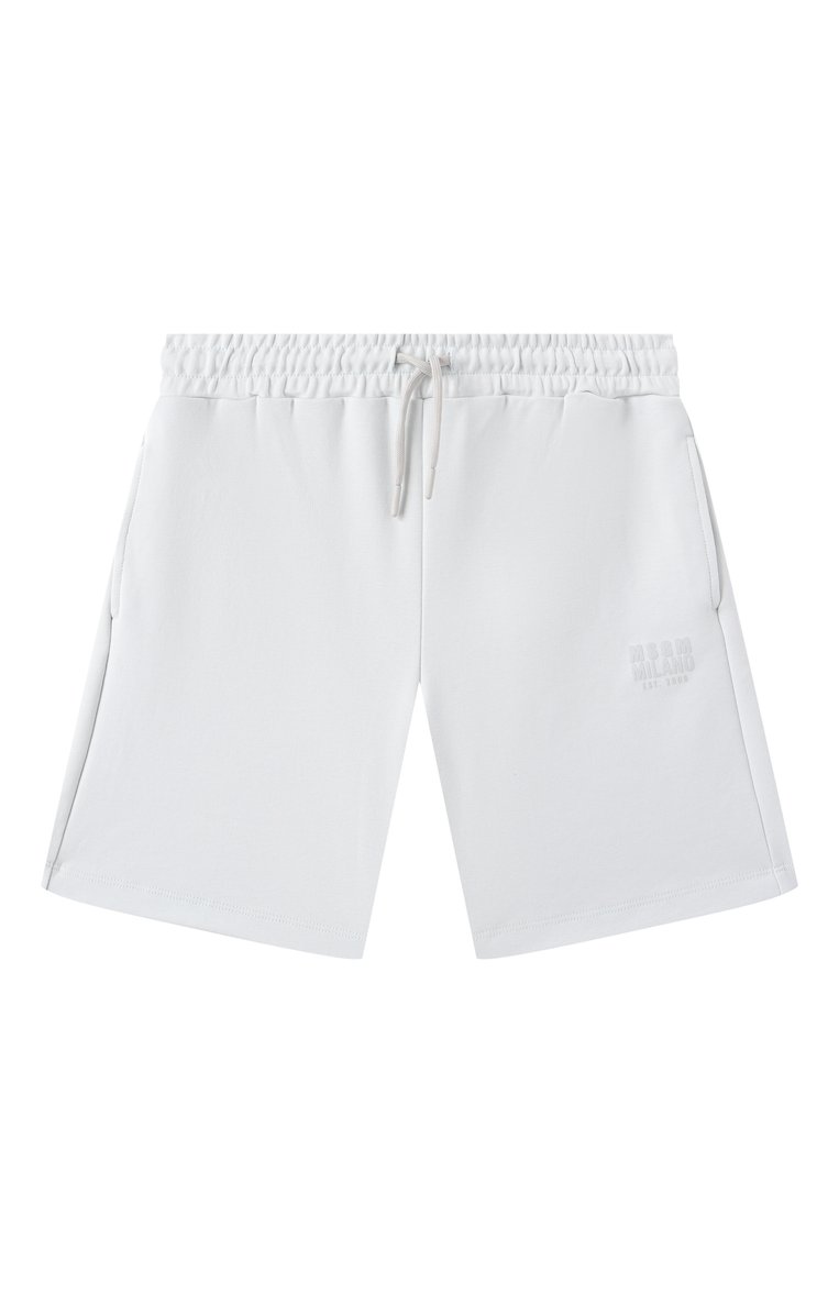 Детские хлопковые шорты MSGM KIDS светло-голубого цвета, арт. S5MSJUBE173 | Фото 1 (Нос: Не проставлено; Случай: Повседневный; Мальчики Кросс-КТ: Шорты-спорт; Материал внешний: Хлопок; Автоматизация состава: Проставлено; Ростовка одежда: 8 лет | 128 см, 12 лет | 152 см, 16 лет | 164 см, 6 лет | 116 см, 10 - 11 лет | 140 - 146см)