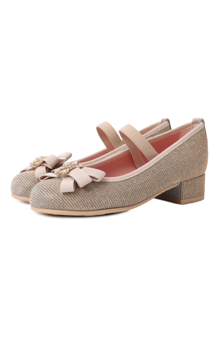 Детские туфли PRETTY BALLERINAS золотого цвета, арт. 50766 | Фото 1 (Материал внутренний: Натуральная кожа, Резина; Материал сплава: Проставлено; Материал внешний: Текстиль)