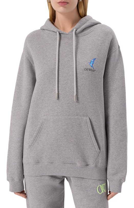Хлопковое худи Off-White 0WBB064S25FLE0020510 Серый  0WBB064S25FLE0020510 Фото 3