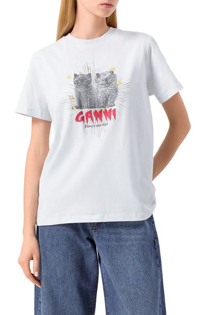 Хлопковая футболка GANNI белого цвета по цене 16050 руб., арт. T4165, фото 3 Хлопковая футболка GANNI, арт. T4165, фото 3