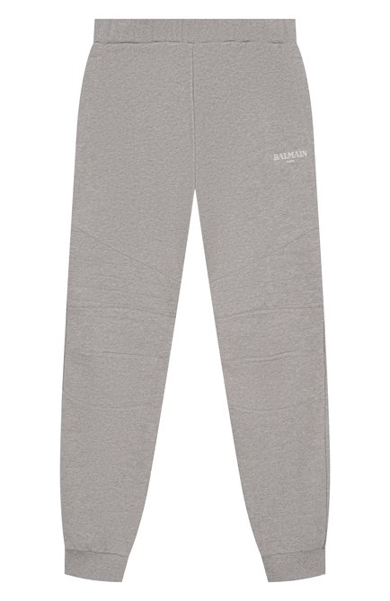Детские хлопковые джоггеры BALMAIN серого цвета, арт. BW6R10 | Фото 1 (Материал внешний: Хлопок; Материал сплава: Проставлено; Нос: Не проставлено)