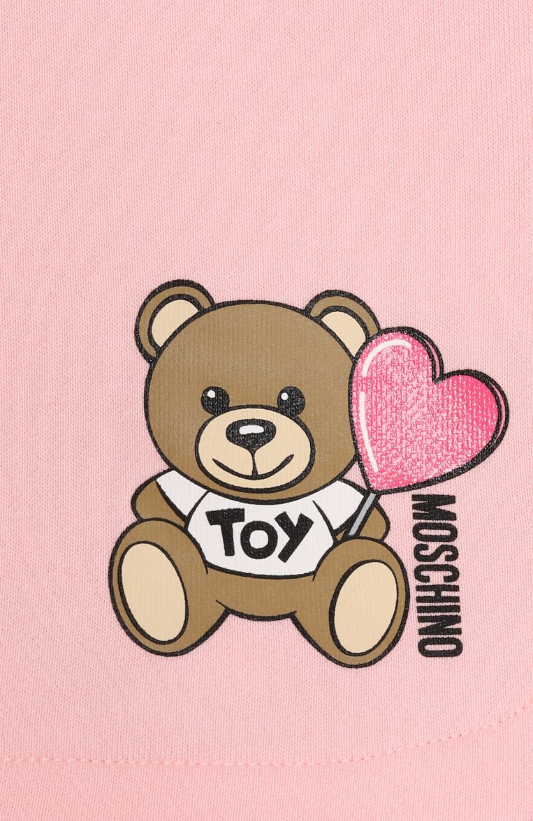 Детские хлопковые шорты MOSCHINO светло-розового цвета, арт. HDQ01M/LCA52/4-8 | Фото 3 (Материал внешний: Хлопок; Нос: Не проставлено; Случай: Повседневный; Тематический товар: Teddy Bear; Автоматизация состава: Проставлено; Ростовка одежда: 4 года | 104 см, 5 лет | 110 см, 6 лет | 116 см, 8 лет | 128 см)