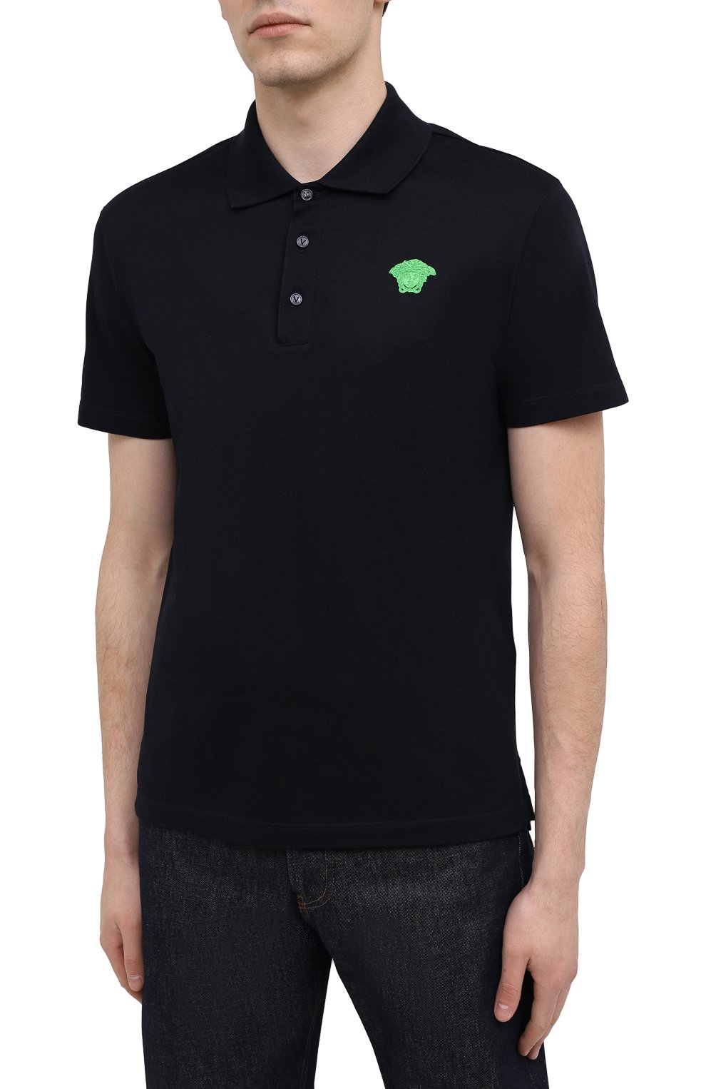 Хлопковое поло VERSACE темно-синего цвета по цене 49950 руб., арт. A87427/A237141, фото 3 Хлопковое поло VERSACE, арт. A87427/A237141, фото 3