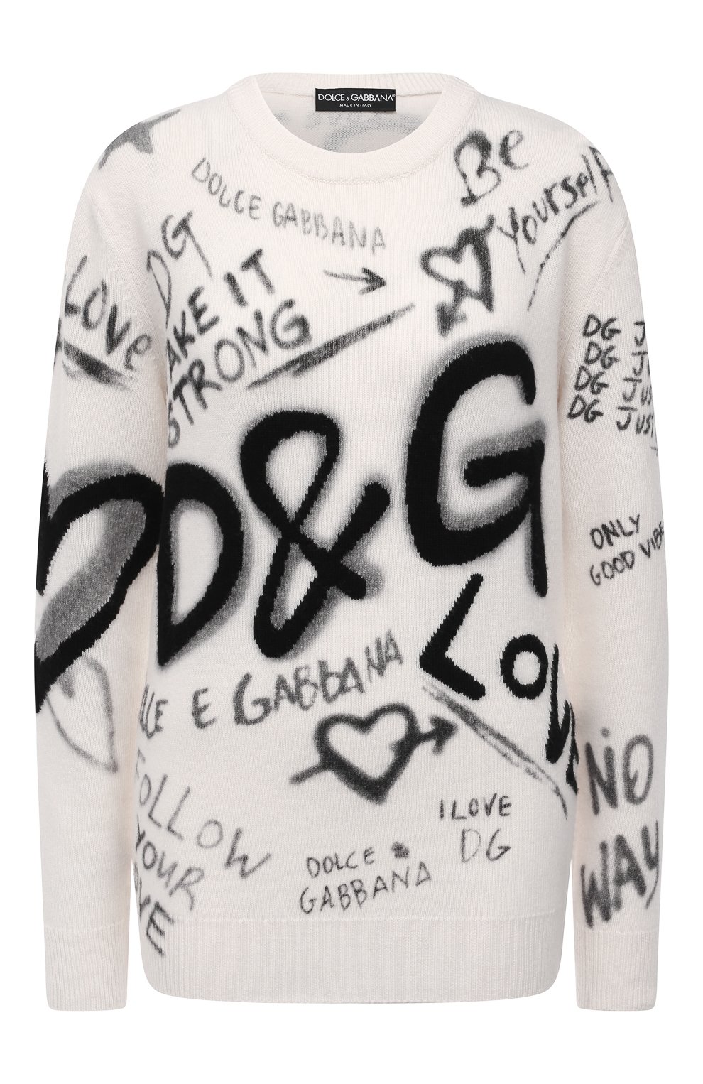 Шерстяной пуловер DOLCE & GABBANA черно-белого цвета по цене 151500 руб., арт. FXD08T/JBVK7, фото 1 Шерстяной пуловер DOLCE & GABBANA, арт. FXD08T/JBVK7, фото 1