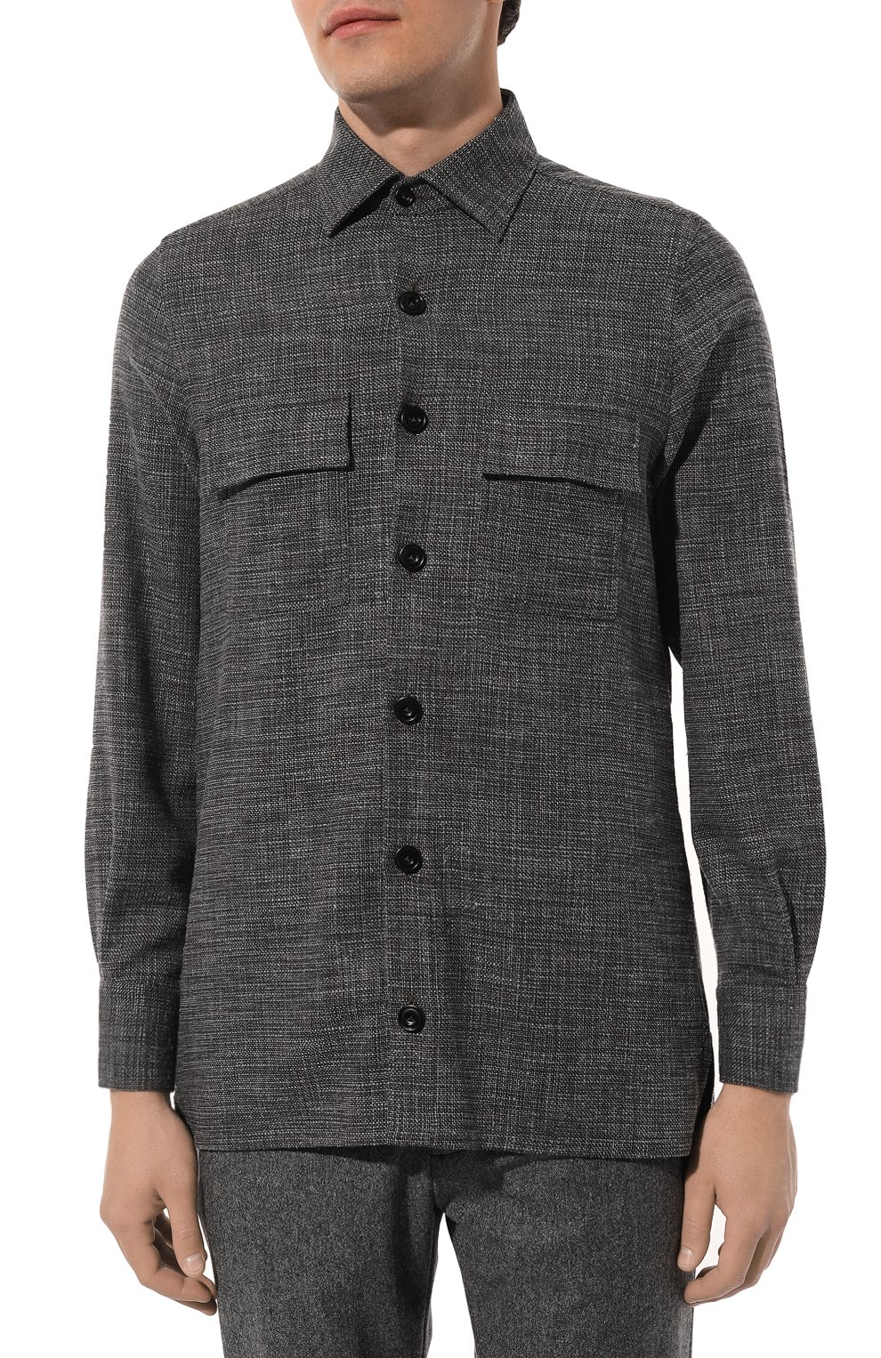 Рубашка из шерсти и шелка KITON темно-серого цвета по цене 99500 руб., арт. UMC016K0643C, фото 3 Рубашка из шерсти и шелка KITON, арт. UMC016K0643C, фото 3