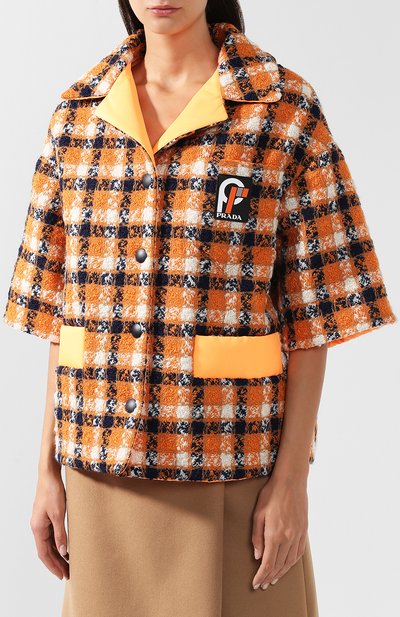 Шерстяной жакет в клетку с отложным воротником PRADA, арт. P558G-1SQ0-F0049, фото 3