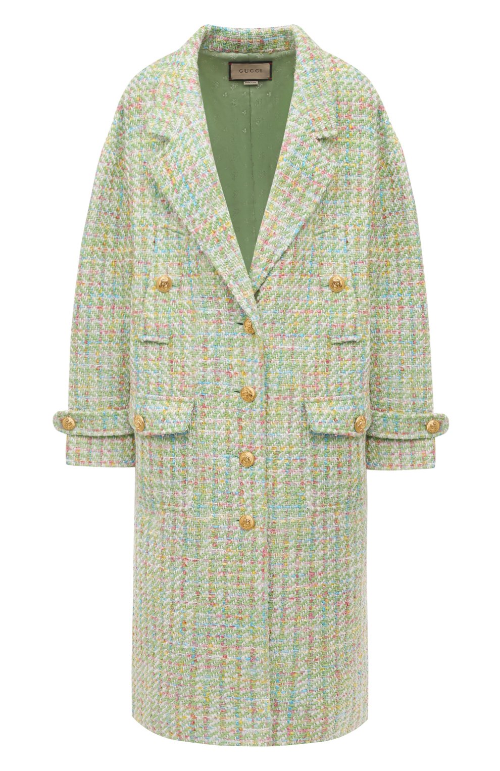 Пальто из шерсти и вискозы GUCCI светло-зеленого цвета по цене 427000 руб., арт. 750978/ZAMMF, фото 1 Пальто из шерсти и вискозы GUCCI, арт. 750978/ZAMMF, фото 1