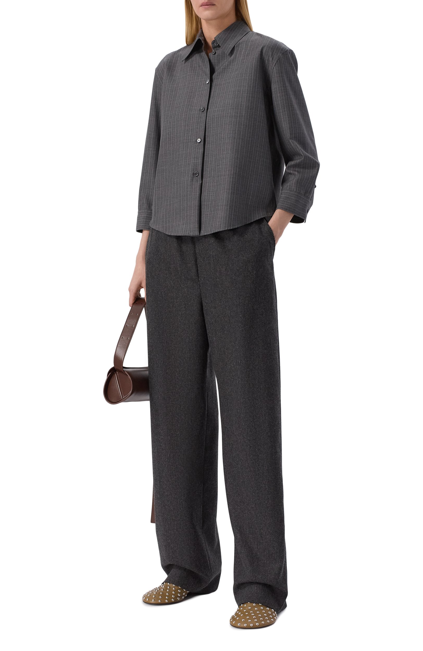 Шерстяные брюки JIL SANDER темно-серого цвета по цене 236000 руб., арт. J02KA0428/J40333, фото 2 Шерстяные брюки JIL SANDER, арт. J02KA0428/J40333, фото 2