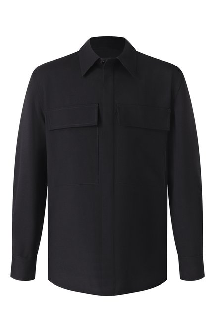 Мужская шерстяная рубашка JIL SANDER черного цвета, арт. J23DL0104/J40159 | Фото 1 (Материал внешний: Шерсть; Рукава: Длинные; Драгоценные камни: Проставлено; Длина (для топов): Стандартные; Материал сплава: Проставлено)
