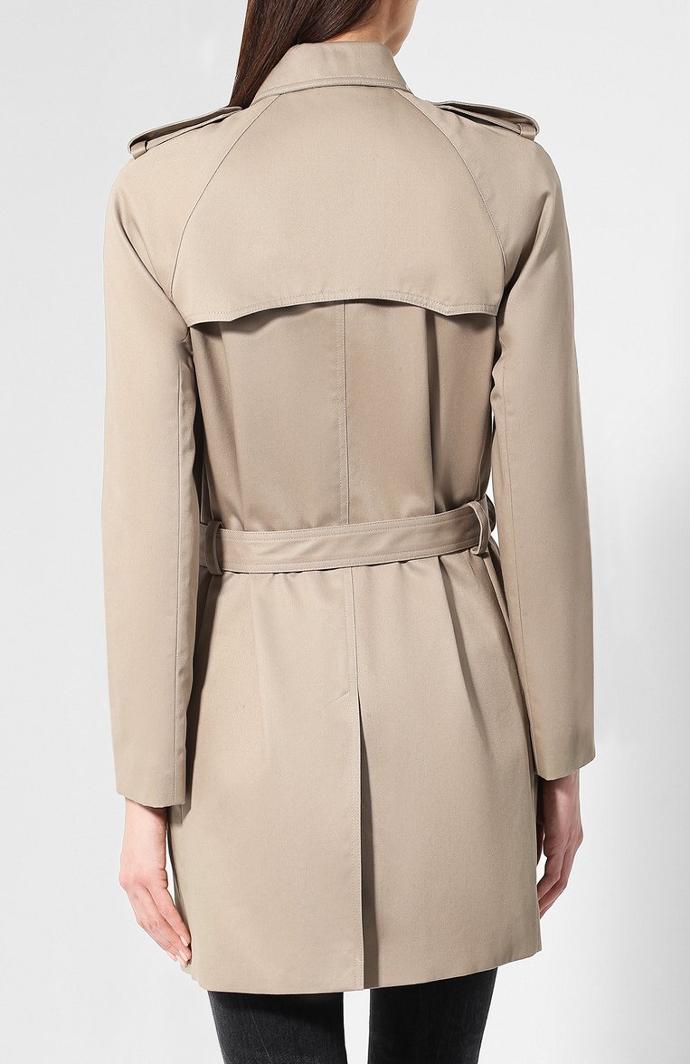 Женский хлопковый тренч SAINT LAURENT бежевого цвета, арт. 560541/Y600U | Фото 4 (Рукава: Длинные; Статус проверки: Проверена категория, Проверено; Материал внешний: Хлопок; Рукава от горловины: Длинные; Материал подклада: Вискоза; Длина (верхняя одежда): До середины бедра; Стили: Классический; Кросс-КТ: Куртка)