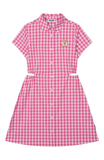Детское хлопковое платье MOSCHINO розового цвета, арт. HDV0G0/LME04/10-14 | Фото 1 (Материал сплава: Проставлено; Драгоценные камни: Проставлено; Рукава: Короткие; Материал внешний: Хлопок)