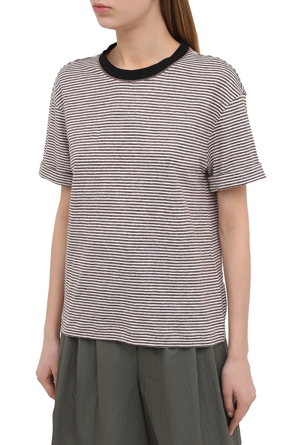 Льняная футболка BRUNELLO CUCINELLI коричневого цвета по цене 92800 руб., арт. MH964HL500, фото 3 Льняная футболка BRUNELLO CUCINELLI, арт. MH964HL500, фото 3