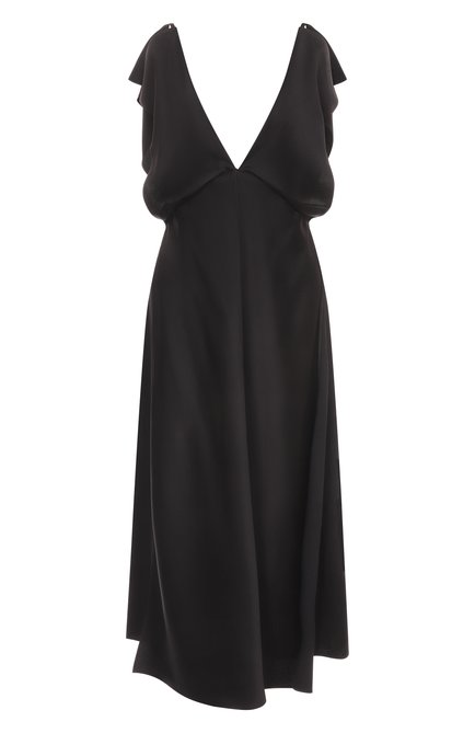 Женское атласное платье JIL SANDER черного цвета, арт. J02CT0469-J76018 | Фото 1 (Материал сплава: Проставлено; Длина Ж (юбки, платья, шорты): Миди; Драгоценные камни: Проставлено)