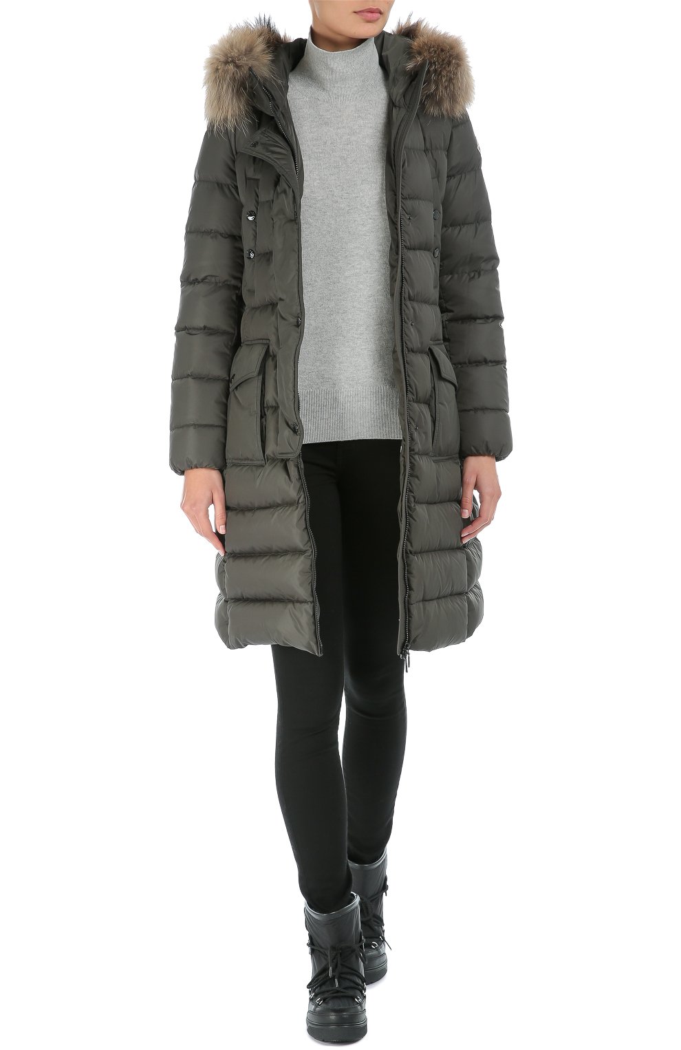 Удлиненный пуховик с меховой отделкой капюшона и поясом MONCLER, арт. B2-093-49884-25-68065, фото 2