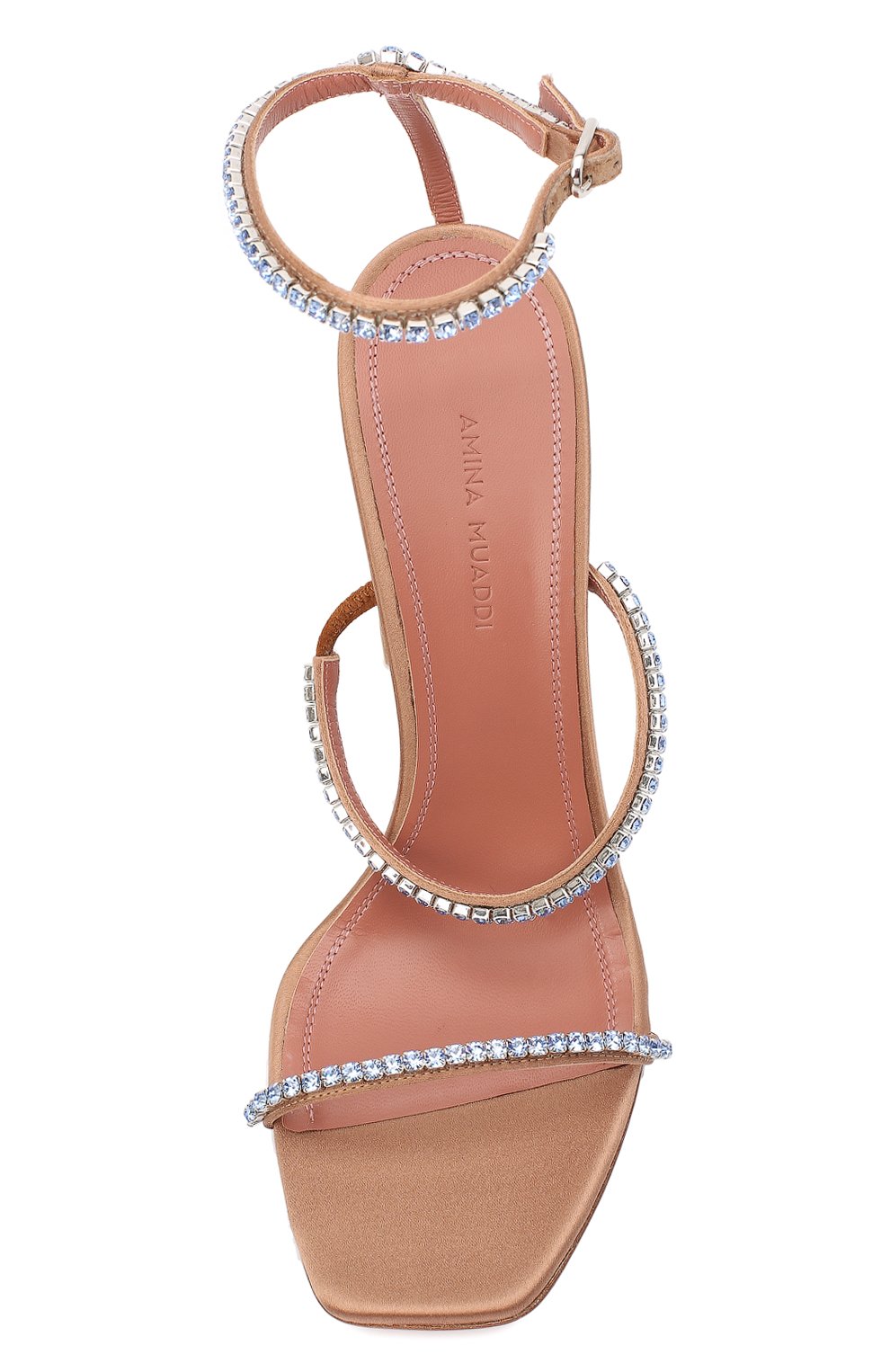Текстильные босоножки gilda AMINA MUADDI, арт. GILDASANDALFAB/SATIN/NUDE + LIGHT SAPPHIRE CRYSTAL, фото 5