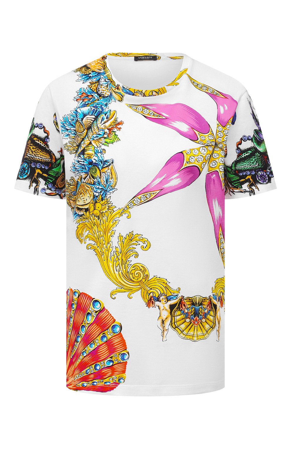 Хлопковая футболка VERSACE белого цвета по цене 54550 руб., арт. A89358/1F01183, фото 1 Хлопковая футболка VERSACE, арт. A89358/1F01183, фото 1