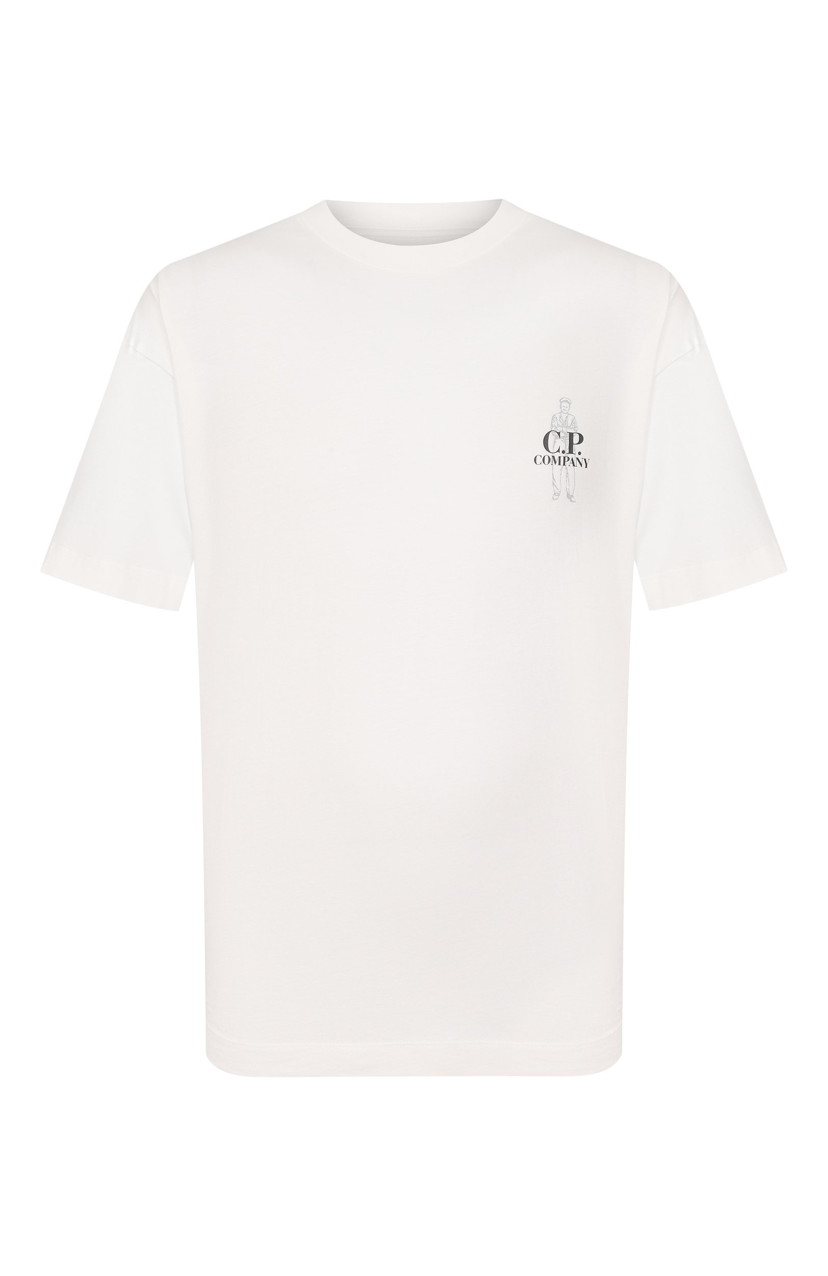 Хлопковая футболка C.P. COMPANY белого цвета по цене 16600 руб., арт. 21CMTS166A/005100W, фото 1 Хлопковая футболка C.P. COMPANY, арт. 21CMTS166A/005100W, фото 1