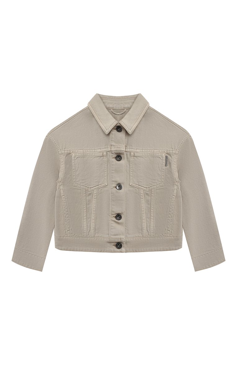 Детская джинсовая куртка BRUNELLO CUCINELLI бежевого цвета, арт. BL9500424A | Фото 1 (Рукава: Длинные; Материал внешний: Хлопок, Деним; Кросс-КТ: Деним, Лето; Рос�товка одежда: 6 лет | 116 см, 4 года | 104 см)