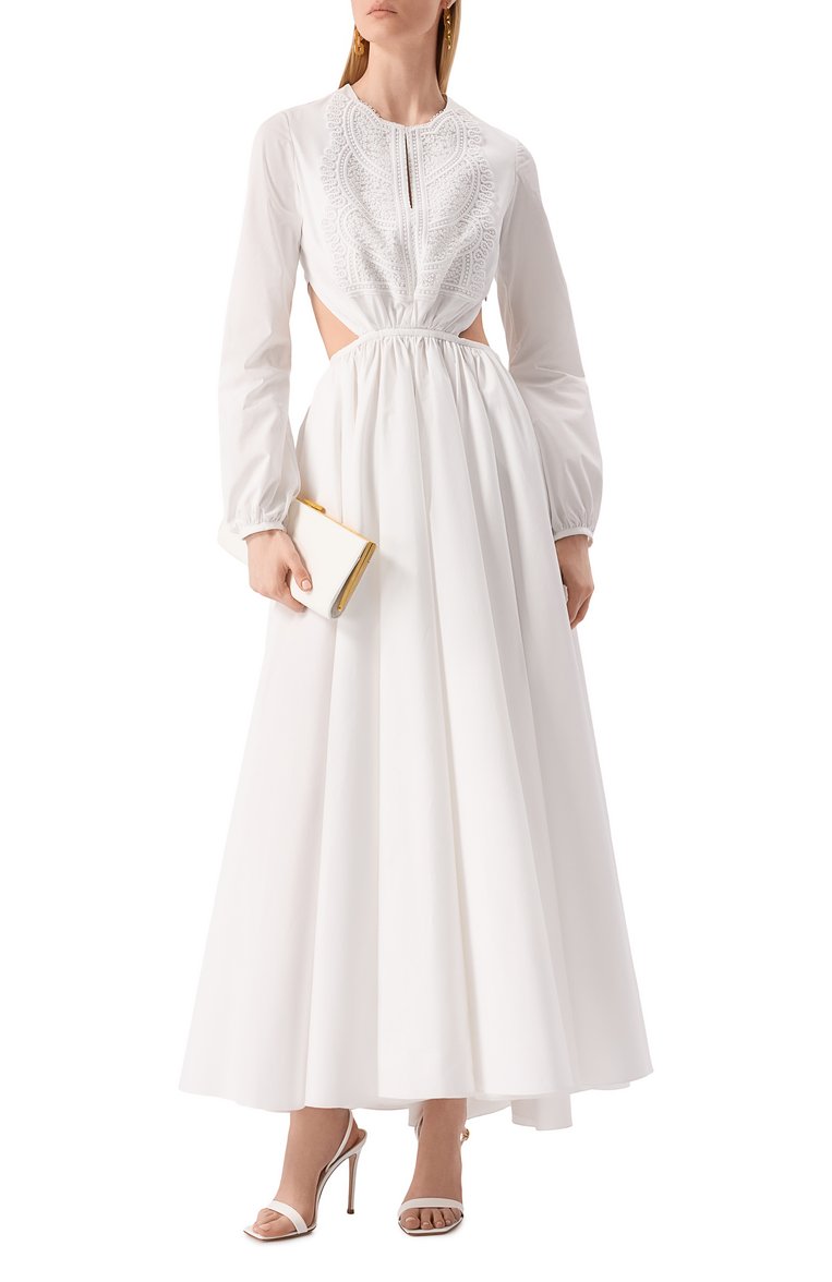 Женское хлопковое платье GIAMBATTISTA VALLI белого цвета, арт. 25SSPVTE5164-40P0P | Фото 2 (Рукава: Длинные; Материал внешний: Хлопок; Длина Ж (юбки, платья, шорты): Макси; Случай: Вечерний; Женское Кросс-КТ: Платье-одежда; Стили: Романтичный; Автоматизация ТО: Проставлено; Автоматизация состава: Проставлено)