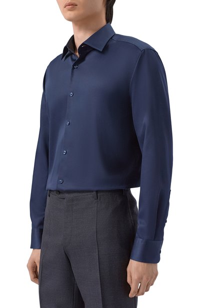 Хлопковая сорочка BOSS темно-синего цвета по цене 16950 руб., арт. 50555711, фото 3 Хлопковая сорочка BOSS, арт. 50555711, фото 3