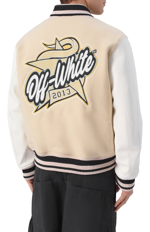 Шерстяной бомбер Off-White 0MJA122S26LEA002 Бежевый  0MJA122S26LEA002 Фото 4