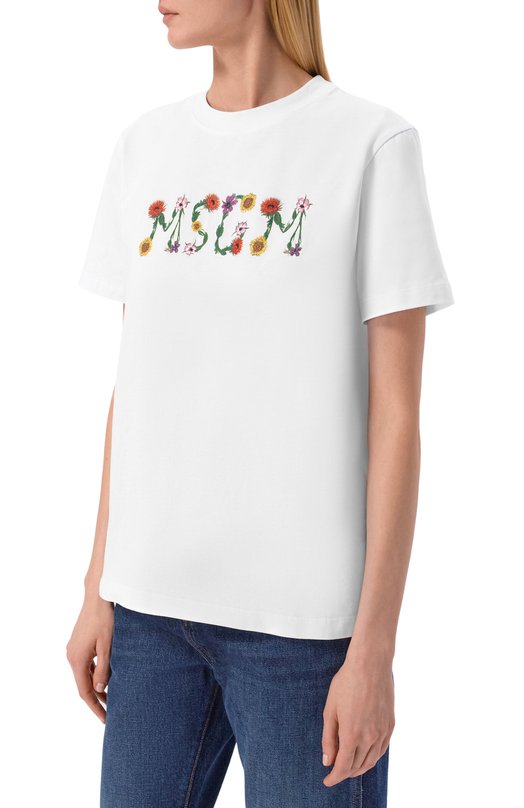 Хлопковая футболка MSGM 4041MDM124N/267002 Белый  4041MDM124N/267002 Фото 3