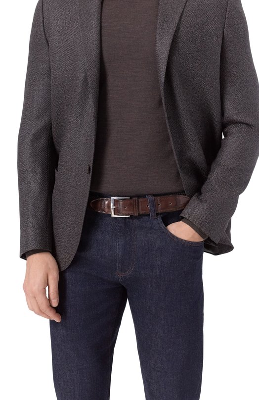 Ремень с отделкой из кожи крокодила Kiton USC4336N0134003/90-120 Коричневый  USC4336N0134003/90-120 Фото 2