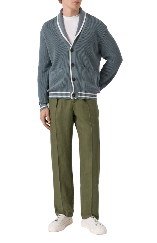 Брюки изо льна и хлопка Kiton UPR003LK0636F08 Хаки  UPR003LK0636F08 Фото 2