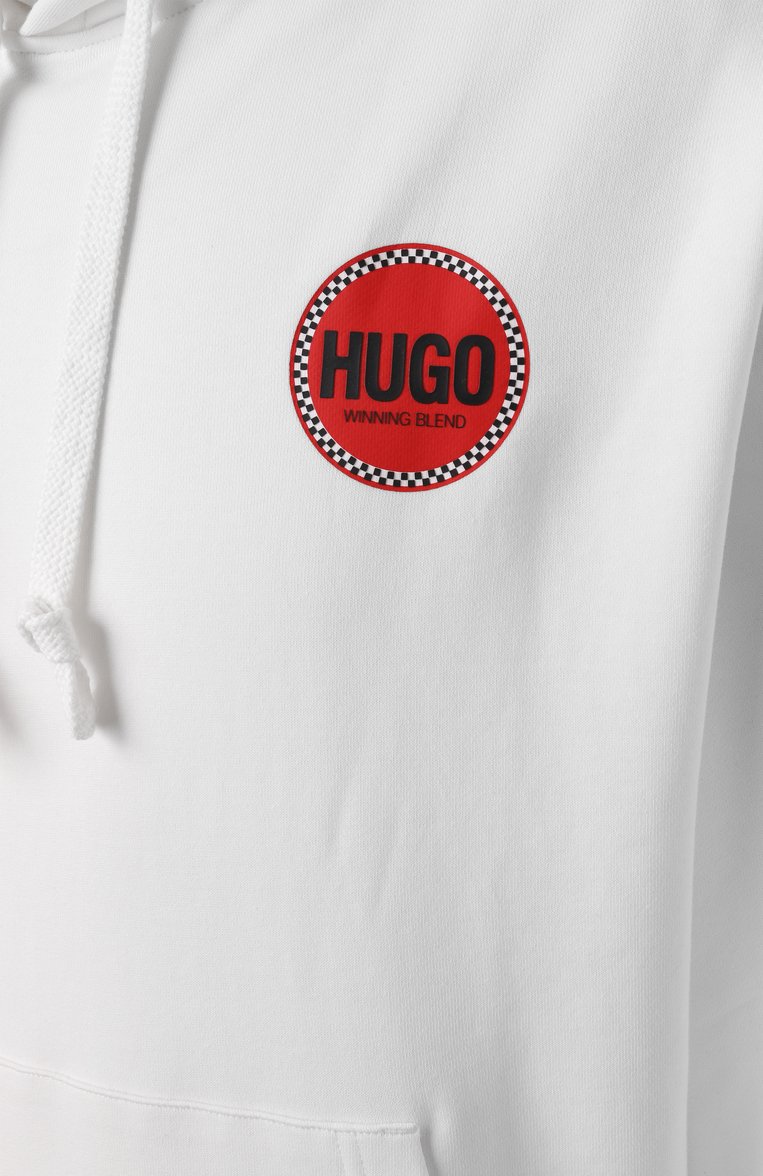 Мужской хлопковое худи HUGO белого цвета, арт. 50530658 | Фото 6 (Длина (для топов): Стандартные; Драгоценные камни: Проставлено; Материал сплава: Проставлено; Материал внешний: Хлопок; Рукава: Длинные; Мужское Кросс-КТ: Худи-одежда; Принт: С принтом; Стили: Спорт-шик)