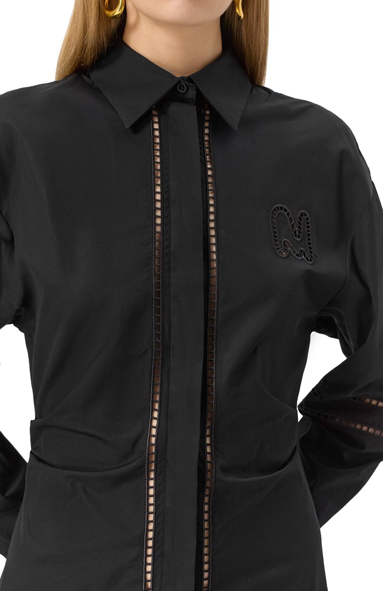 Женское хлопковое платье MSGM черного цвета, арт. 3841MDA14X/257100 | Фото 5 (Рукава: Длинные; Длина Ж (юбки, платья, шорты): Мини; Материал внешний: Хлопок; Женское Кросс-КТ: Платье-одежда; Стили: Кэжуэл; Случай: Повседневный)