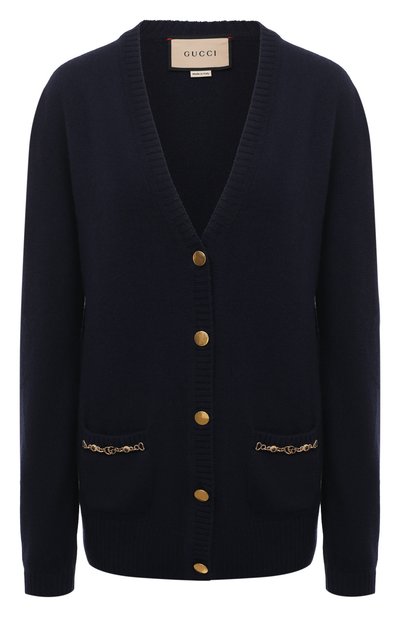 Кашемировый кардиган GUCCI темно-синего цвета по цене 230400 руб., арт. 662187 XKBYJ, фото 1 Кашемировый кардиган GUCCI, арт. 662187 XKBYJ, фото 1