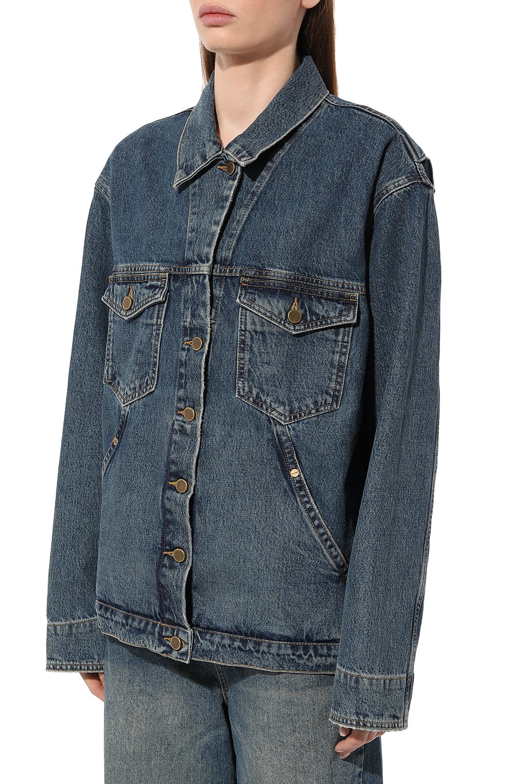 Джинсовая куртка LESYANEBO тёмно-голубого цвета по цене 26000 руб., арт. SS23/DENIMJ002, фото 3 Джинсовая куртка LESYANEBO, арт. SS23/DENIMJ002, фото 3