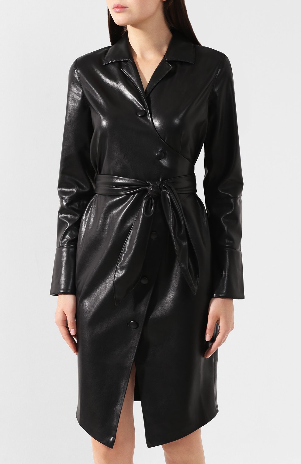 Платье с поясом NANUSHKA черного цвета по цене 63150 руб., арт. AILSA_BLACK_VEGAN LEATHER, фото 3 Платье с поясом NANUSHKA, арт. AILSA_BLACK_VEGAN LEATHER, фото 3