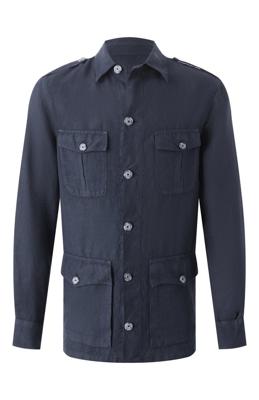 Льняная куртка-рубашка 120% Lino 32ALIM89RH/0253/000 Синий 32ALIM89RH/0253/000