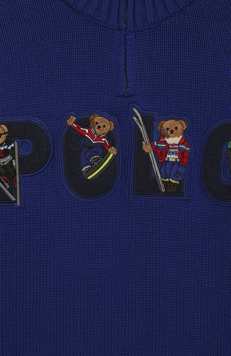 Детский хлопковый свитер POLO RALPH LAUREN синего цвета, арт. 321760325 | Фото 3 (Рукава: Длинные; Материал внешний: Хлопок; Статус проверки: Проверено, Проверена категория; Мальчики Кросс-КТ: Свитер-одежда)