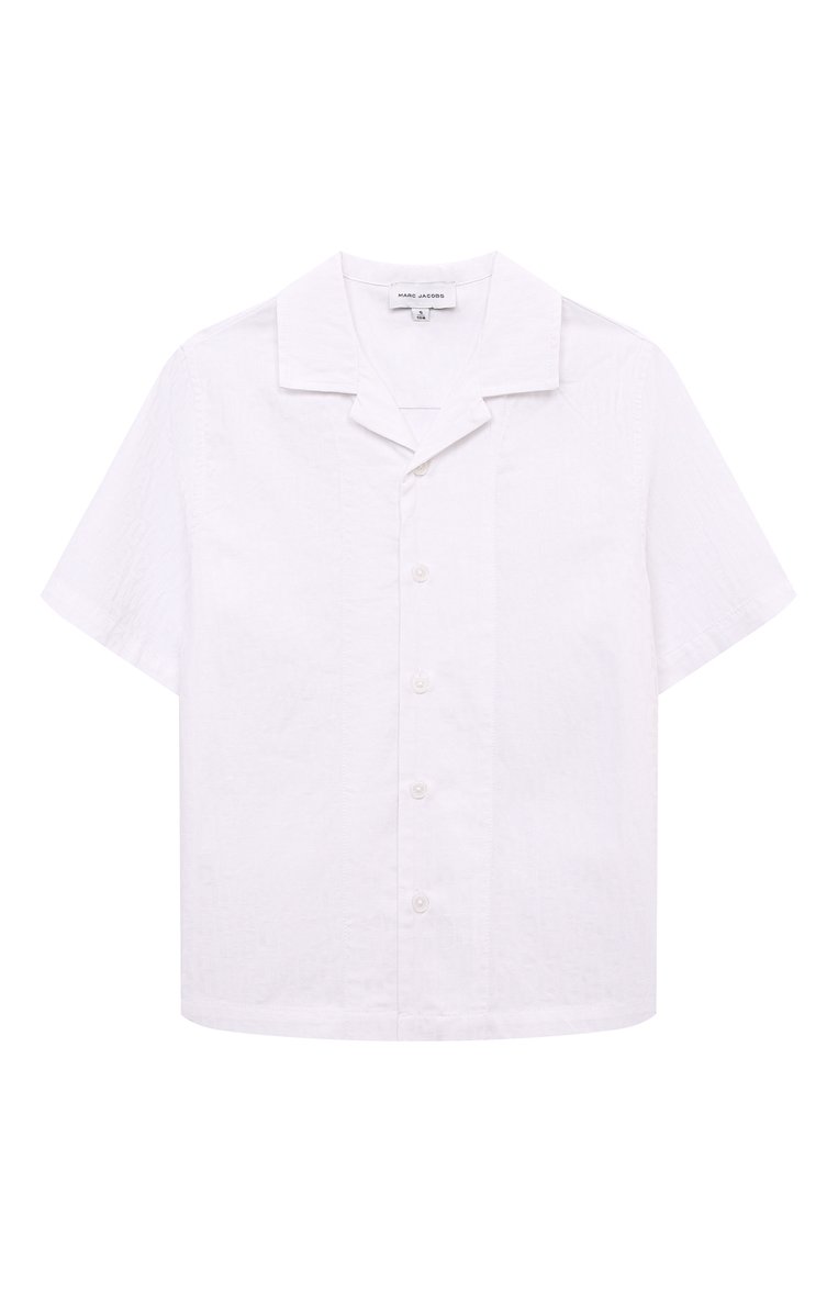 Детское хлопковая рубашка MARC JACOBS (THE) белого цвета, арт. W60218/2A-5A | Фото 1 (Рукава: Короткие; Материал внешний: Хлопок; Случай: Повседневный; Девочки-школьная форма: Блузки; Ростовка одежда: 3 года | 98 см, 4 года | 104 см)