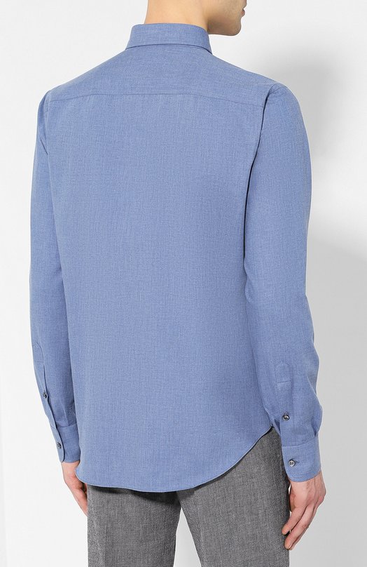 Хлопковая рубашка с воротником кент Brioni SCAD0L/05028 Голубой  SCAD0L/05028 Фото 4
